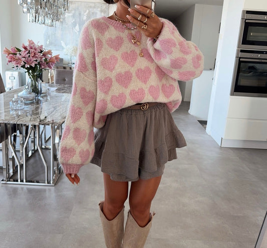 Pull cœur rose beige