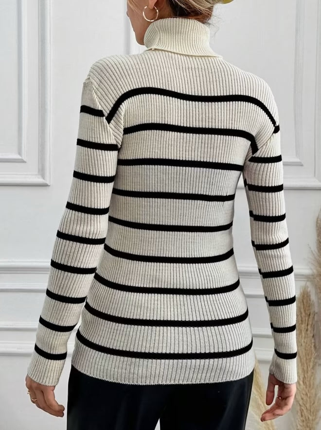 Pull col roulé rayures