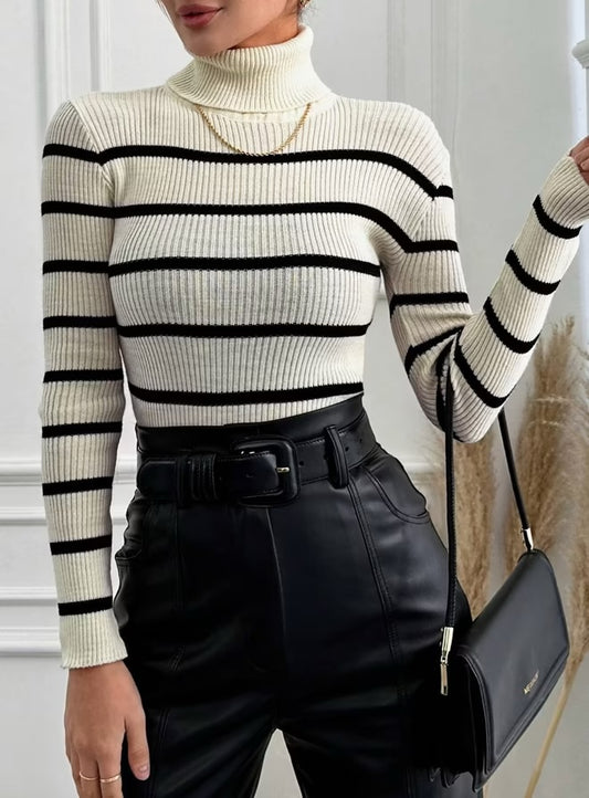 Pull col roulé rayures