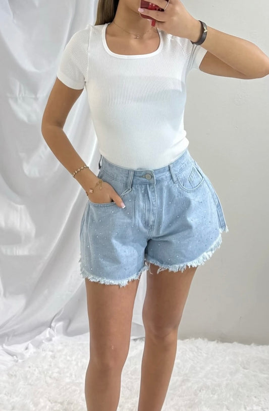 Short en jean strass
