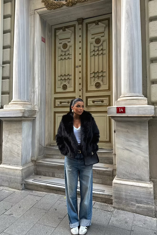 Manteau fourrure noir